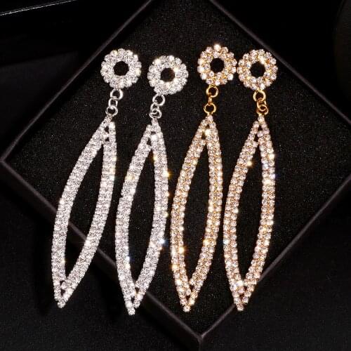 Elegant Wedding Accessories Jewelry Silver Color Crystal Long Earrings Sparkling Big Drop Dangle Earrings For Women Brides E1749