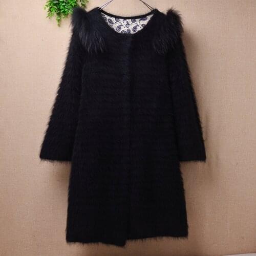 Pull femme women hairy fuzzy real mink cashmere knitted long sleeves long cardigans angora fur winter jacket coat sweater jacket