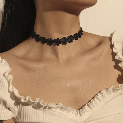 Gothic Black Lace Choker Party Jewelry Gift For Women Elegant Crystal Clavicle Chain Accessories Flower Collar Necklaces