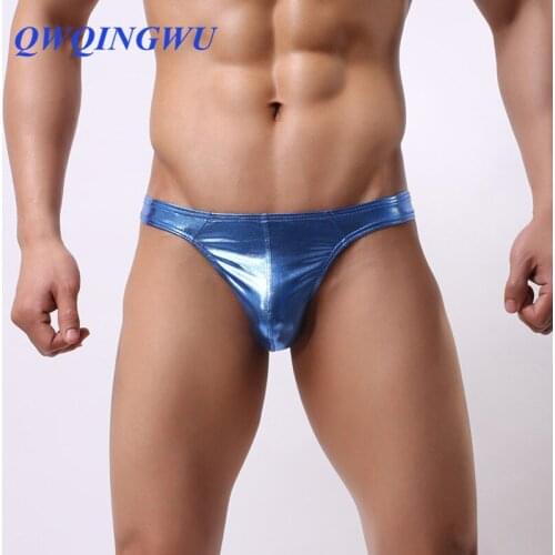 Sexy Briefs Mens Sexy Bikini Stretch Slim Imitation Leather Pants Gold Silver Pouch Briefs Underwear Shorts Male Gay Underwear