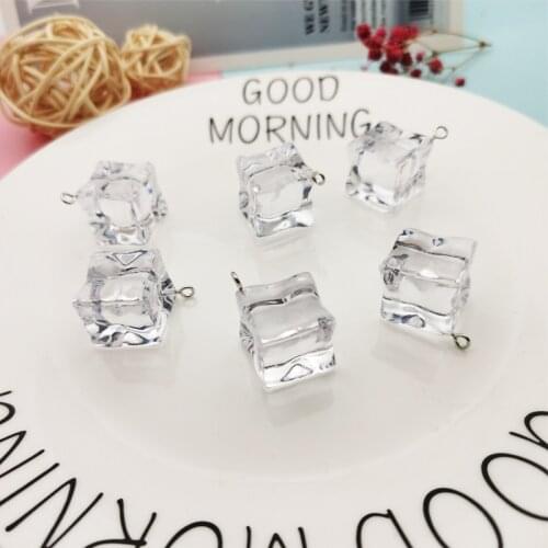20pcs 3D Geometric Ice Charms Transparent Ice Cube Resin Pendants Charms For Fashion Jewelry Accessory Earring Keychain Floating