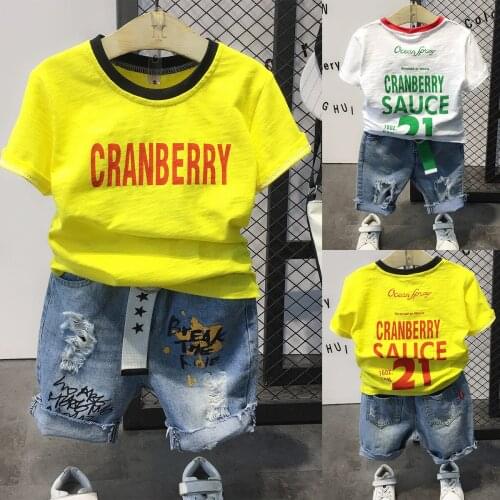 2021 2pcs Summer Baby Boy Children Causal Cartoon Printing Suit Tops + Short Boys Clothes Kids Clothes sets 2-7