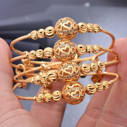 4pcs/lot Bracelet Indian Gold Color Dubai Micro Beads Bangles For Women Africa Jewelry Ethiopian Wedding Bride Jewelry Gift