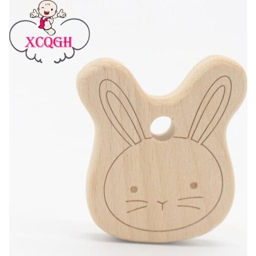 XCQGH 5/10PCS Cute Animal Rabbit Wooden Teether Baby Show Gift Safe Wood Chew Teething Toy DIY Teething Necklace