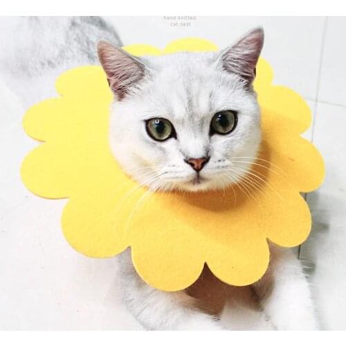 5 pcs Pet Elizabeth Circle Collar Cat Wound Healing Medical Anti Bite Sun Flower Saliva Towel Felt Cloth Cat Collar