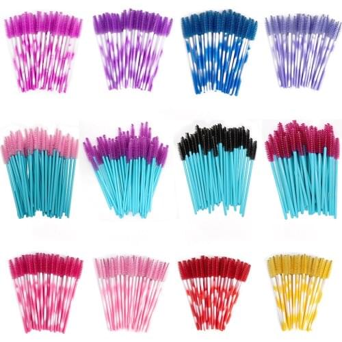 50 pcs Shiny Crystal Eyelash Applicator Disposable Diamond Handle Nylon Mascara Wands Spoolies Brushes