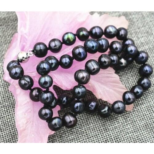 8-9mm natural PEACOCK BLACK ROUND Freshwater cultured PEARL NECKLACE 20"