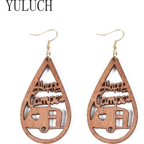 YULUCH girl elegant party jewelry woman simple personality accessories gift wood jewelry Wood water drop art pendant earrings