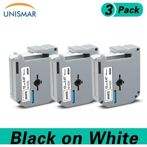 Unismar 5PK MK221 Cartridge Label Tapes M-K221 MK 221 Black on White 9mm for Brother PT-65 PT-70 PT-80 PT-85 PT-90 PT-M95 PT-100