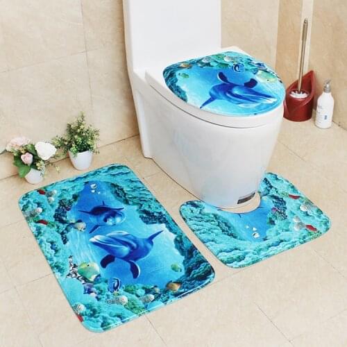 Flannel Printing Thickening and Warm 3D Cartoon Bathroom Slip-proof Toilet Cushion Three-piece Set bathroom carpet bath mat
