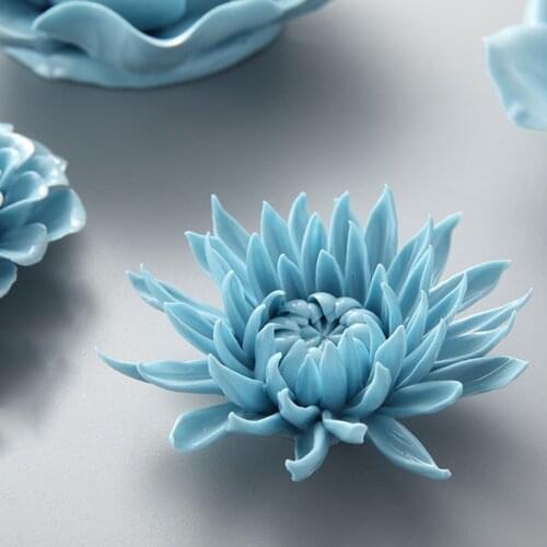 Chinese Blue Peony Rose Ceramic Flower Wall Mural Ornaments Home Livingroom Wall Sticker Decoration Club Hall Store Wall Hanging