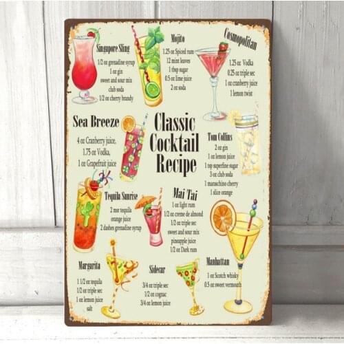 Pin Up de Metal Retro Vintage para recetas de cóctel, letrero metálico pintura, decoración de pared, letrero