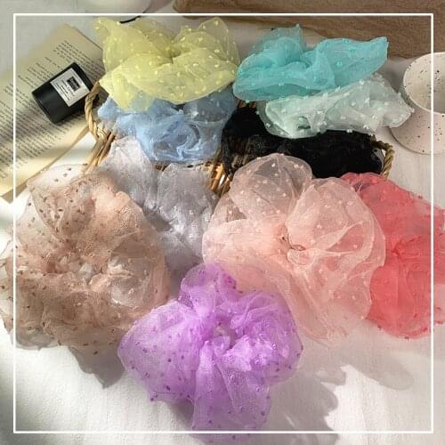 Fashion Korean Style Wave Point Lace Scrunchies Headband For Women Girl.Hair Accessories Girls Fairy Elastic Hairband Hair Gum