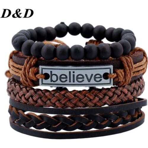 D&D Top Fashion Time-limited Boys Magnet Speed Sell Through The Explosion Of Believe Cowhide Leather Bracelet Mens Hand Woven
