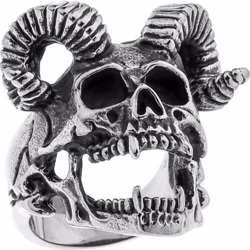 Lureme Mens Stainless Steel Black Silver Punk Satan Goat Head Biker Ring (rg002035-1)