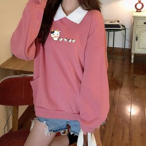 Soft Long Sleeve Tops Cute Cow Milk Clothes Spring Cotton Harajuku Women Gothic Hoodie Vintage Women Sweatshirt for Teens Gift