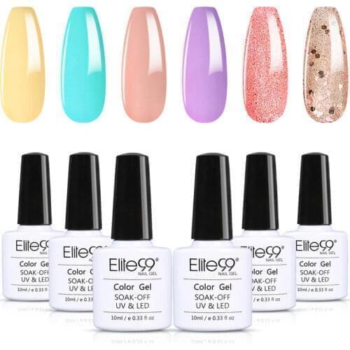 Elite99 6Pcs/Set 10ml Macaron Nail Gel Polish Set Shimmer Nail Glitter Gel Varnish Set Soak Off UV Led Lamp Nail Art Manicure