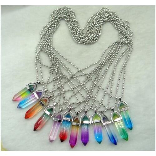 Natural stone Quartz Crystal lapis Turquoises tiger eye Opal Hexagonal charm Pendants for diy Jewelry Necklaces Accessories A1