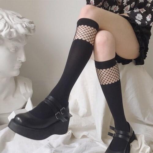 New Style Fashion Black Knee High Hollow Out Lolita Socks Sexy Women Mesh Fishnet Cosplay Princess Sock Breathable Stocking