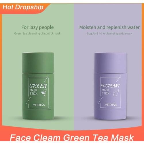 Green Tea Cleansing Solid Mask Purifying Clay Stick Mask Oil Control Anti-Acne Eggplant Skin Care Whitening Care Face TSLM1