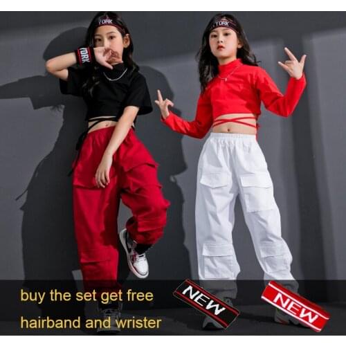 Pally elves Girls Dancewear Children Outfit Tight-fitting Midriff Loose Cargo Pants