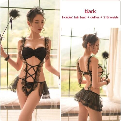 Sexy Maid Dress Cosplay Exotic Costumes Women Cosplay Skirt Headwear Apron Fake Collar Bowknot Perspective Maid Uniform