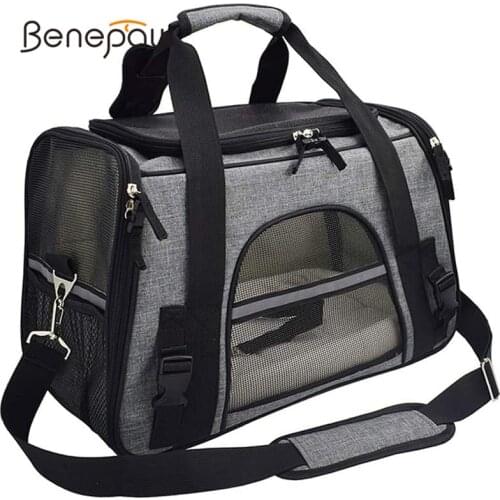 Benepaw Durable Dog Carrier Breathable Portable Foldable Storage Puppy Cat Pet Bag Travel Reflective Safety Leash Transporter