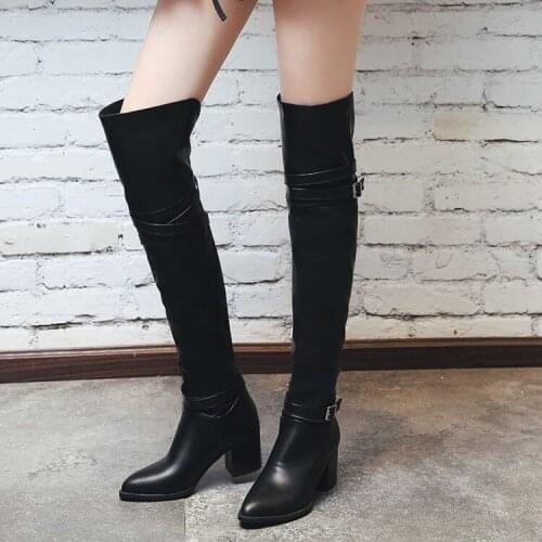 Big Size 9 10 11-17 thigh high boots knee high boots over the knee boots women ladies boots The buckle is above the knee