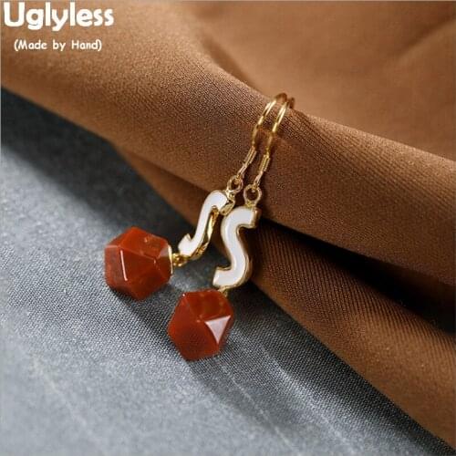 Uglyless Curve S Alphabet Letter Earrings for Women Faceted Agate Balls Earrings Geometric Fine Jewelry 925 Silver Brincos E1829