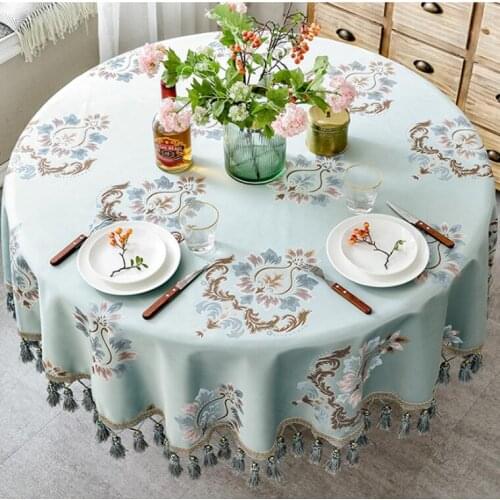 Luxury European Style Jacquard Tablecloth With Tassels for Wedding Birthday Party Round Table Cover Desk Cloth for home decor