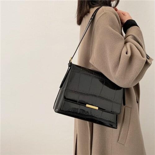 Crocodile pattern simple messenger bag womens trendy fashion one-shoulder small square bags Literary and art all-match handbag