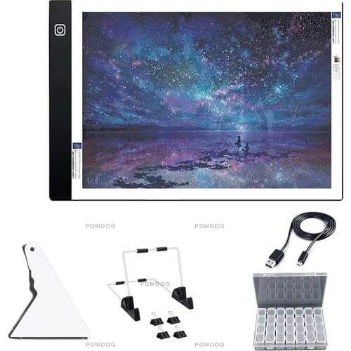 A4 LED Light Pad for Diamond Painting, USB Powered Light Board Kit, Adjustable Brightness with Detachable Stand and Clips