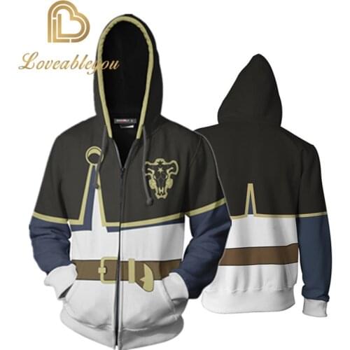 3D Print Hoodies Anime Black Clover Men/Women Hooded Pullover Zipper Long Sleeves Streetwear Unisex Sweatshirts Cosplay Jacket