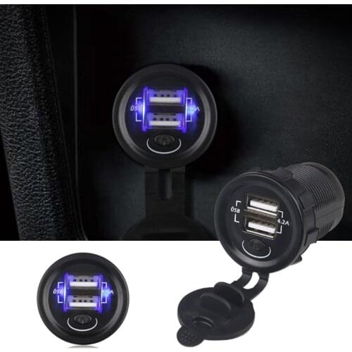 Fast Charging 5V 4.2A Car USB Charger With On/Off Switch 12V-24V For Car Motorbike Boat Truck 2.1A Charger For Smart phone