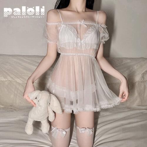 Sexy Lingerie White Night Dress Perspective Out Lace Sleepwear Female Temptation Womens Nightgown Nightwear Sleeping Dress