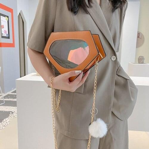 Cool Party Handbags Women Diamond Shaped PU Leather Crossbody Bags Women Laser Transparent Chain Shoulder Bag Bolsa Feminina Sac