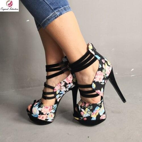 Original Intention New Stylish Women Sandals Stiletto Platform Open Toe Thin Heels Sandals Flower Shoes Woman Plus Size 4-20