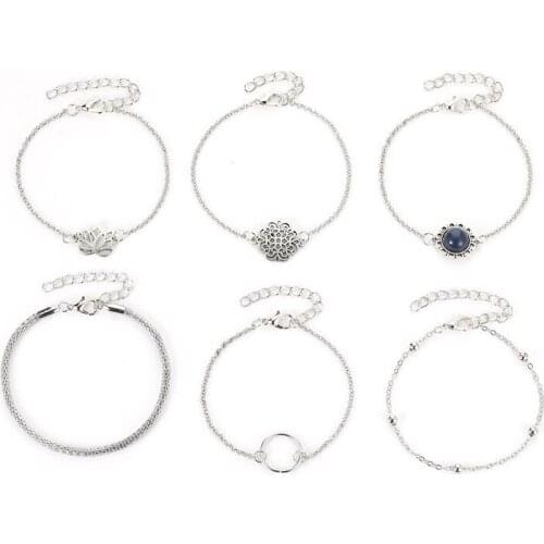 Boho Bangle Bracelet Set Hollow Out Flower Shell Crystal Bead Bracelet Women Charm for Women Party Wedding Jewelry Accessories