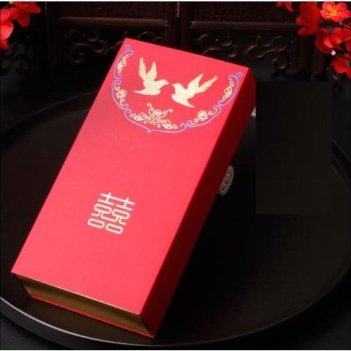 100pcs Asian Themed Chinese Double Happiness Red Color Drawer Type Wedding Candy Box Party Gift Favor Holder SN3644