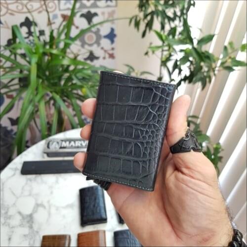 2020 Smart Wallet Business Card Holder Real Cow Leather Smart Automatic Card Holder Men Gift