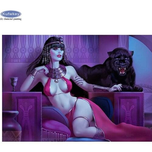 5d diy diamond painting full square Egyptian beauty & tiger diamond embroidery mosaic picture of rhinestones cross-stitch decor