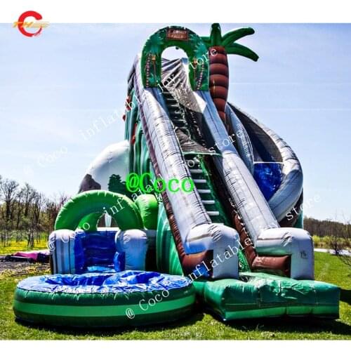 Free ship to sea port! green jungle Twist 20 ft/6M high inflatable slide, two Lanes inflatable Water Slide with pool