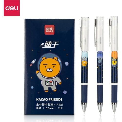Deli Cute Gel Pen 12pcs Fashion Cartoon Pen Fast Dry Korean Stationery Pens for School Office Accessories Student Gift