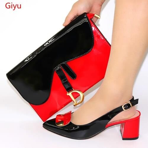 Doershow Fashion black women Fur pumps and bag with rhinestone decoration african shoes match handbag set for dress SAD1-16