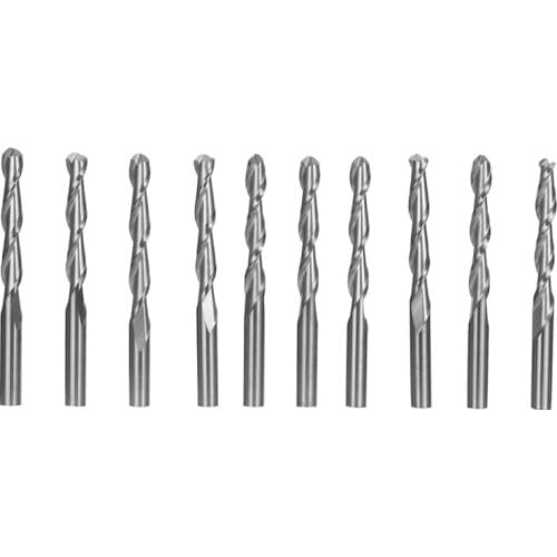 10pcs 2 Flute Ball Nose End Mill Cutter 1/8'' Shank Carbide CNC End Mill Cutter Milling Tool Set For Wood ABS Acrylic Cutting