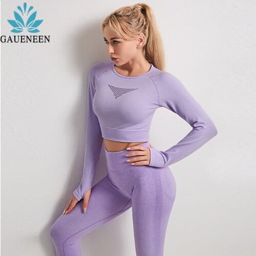 GAUENEEN Women Fitness Yoga Set Gym Clothing Tracksuit Long Sleeve Crop Top Push Up Seamless Leggings Conjunto Deportivo Mujer