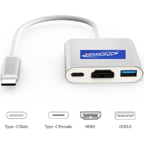 KEMBONA Usb Type-C Hub Adapter 3-in-1 USB C hub to HDMI USB3.0 Type-C Female Adapter with Charging Converter for New MacBook