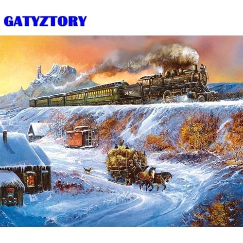 GATYZTORY Frame DIY Painting By Numbers Train Home Decoration Modern Wall Art Canvas Acrylic Picture Gift For Diy Gift 60x75cm