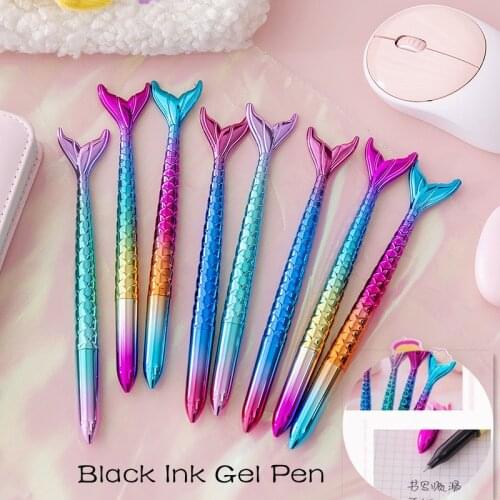 Kawaii Black Mermaid Gel Pen School Office Stationery Ink Pens For Girls 0.5MM Writing Handles Creative Neutral Children Gift