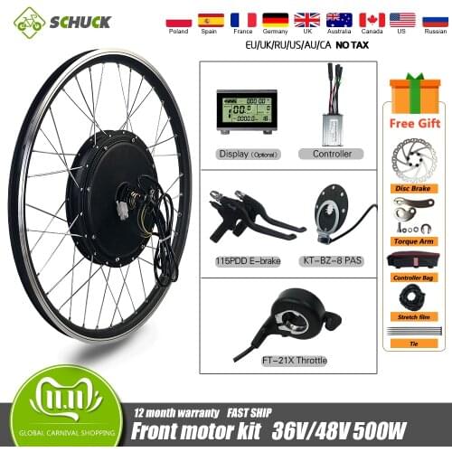 Ebike Conversie Kit 36V 48V 500W Brushless Gearless Front Elektrische fiets Motor All Waterdichte Kabel Met Kt Lcd Display